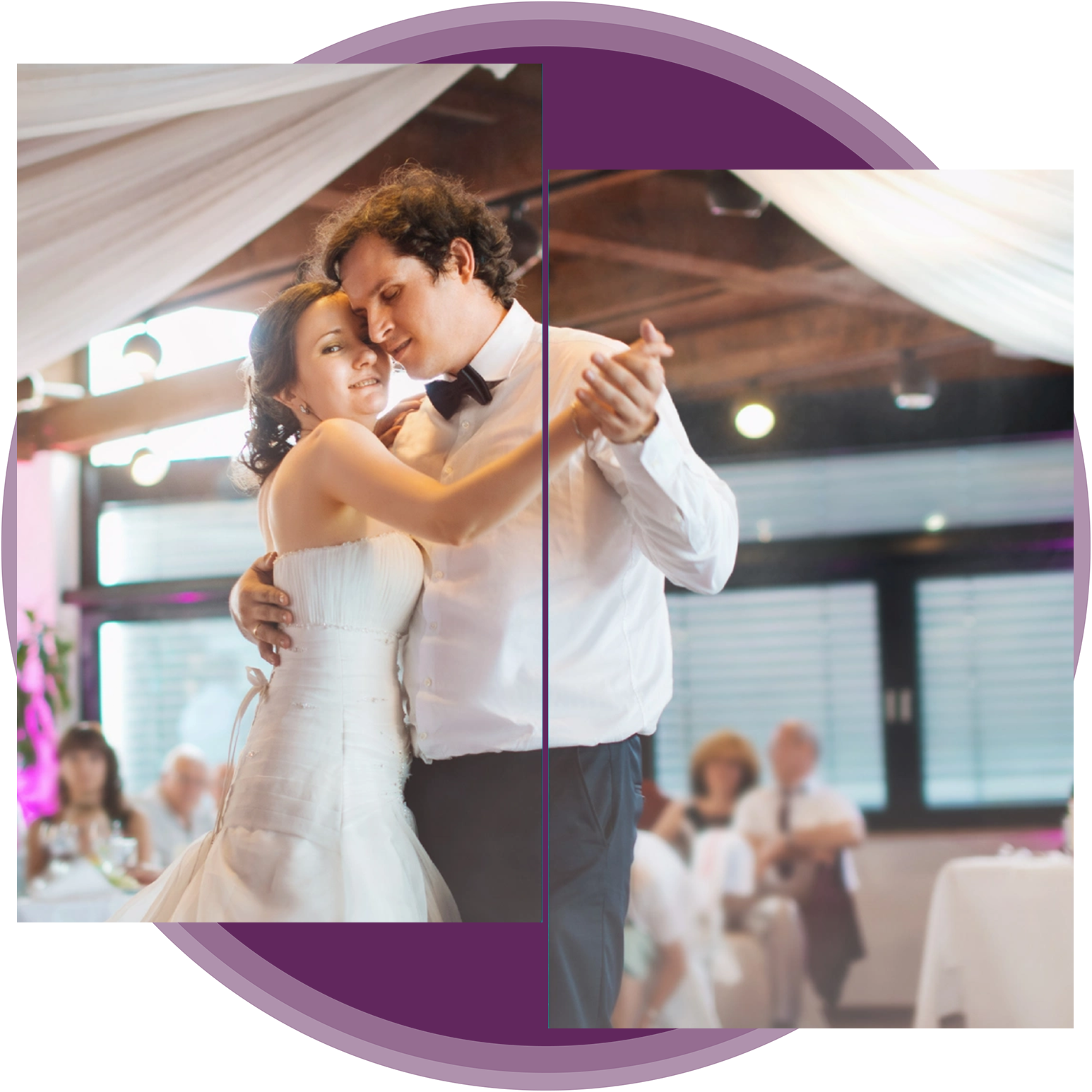 A couple dancing at their wedding.